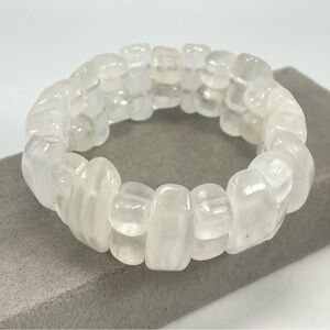 Stunning Clear Quartz Beaded Statement Stretch Bracelet Boho Healing Stone